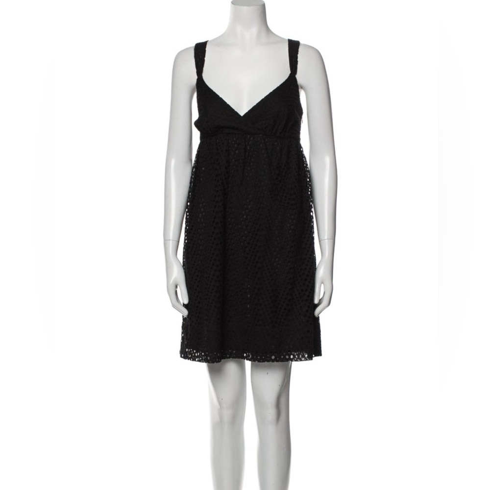 Vince Plunge Neckline Black Eyelet Mini Dress